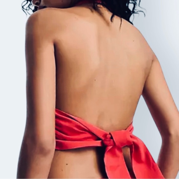 New Ralph Lauren Classic Upcycled Reworked Halter XS / S Red Tie-Neck Crop Tank - Picture 4 of 5